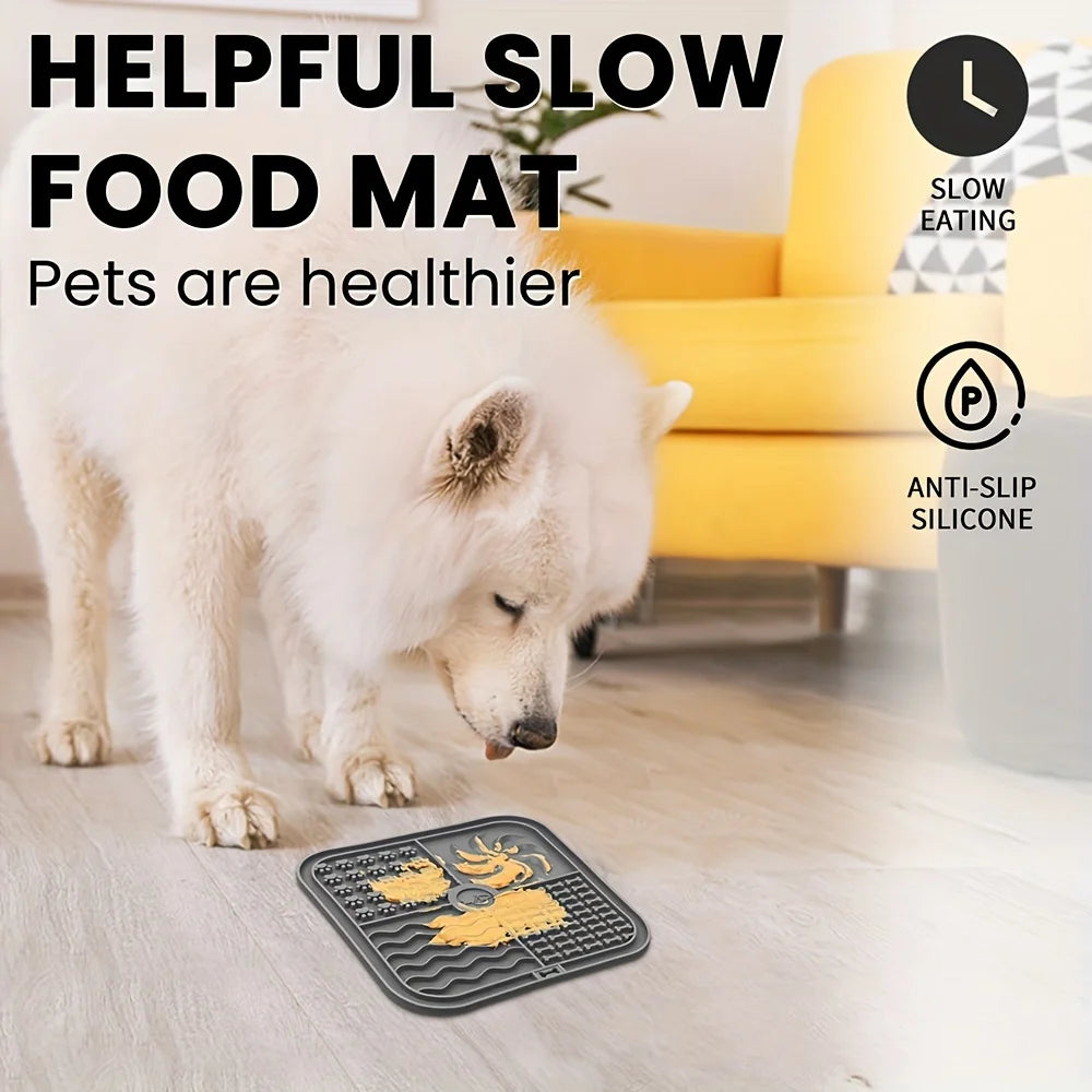 Silicone Dog Lick Mat with Suction Cups – Slow Feeder & Anxiety Relief Pad Square