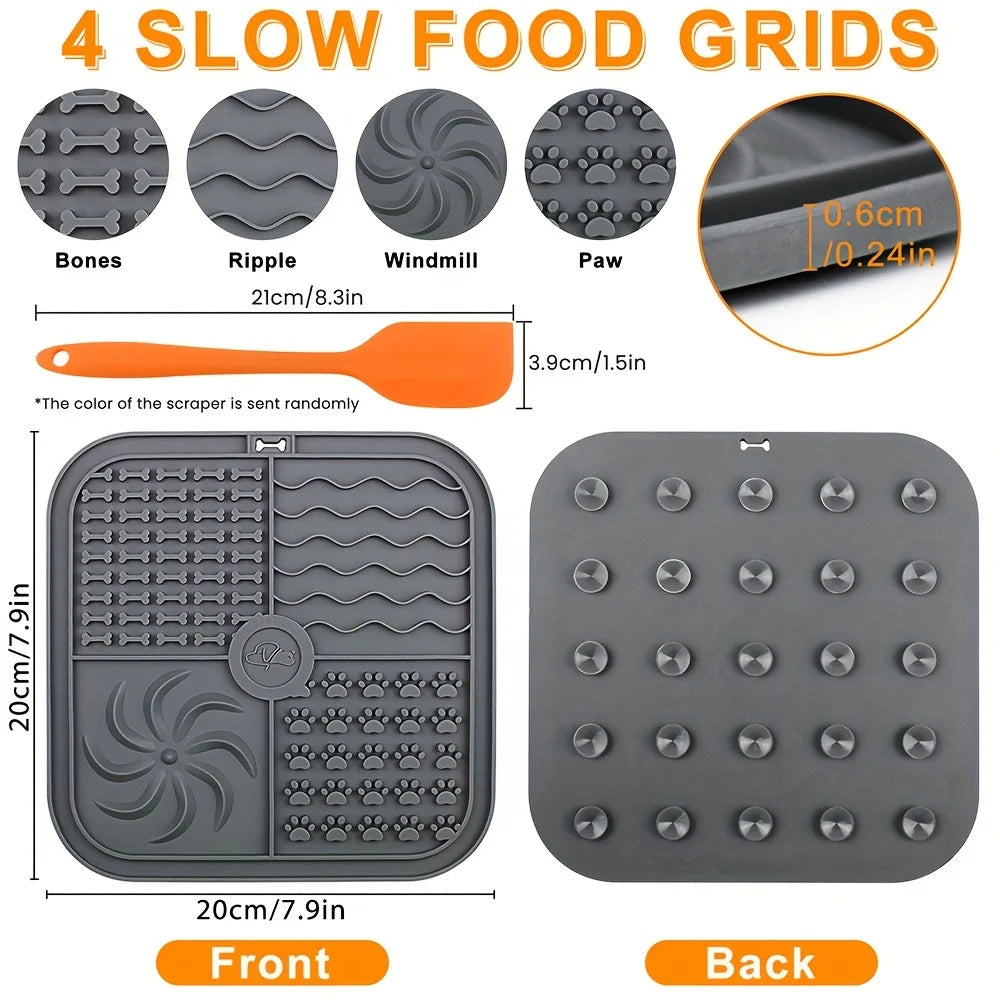 Silicone Dog Lick Mat with Suction Cups – Slow Feeder & Anxiety Relief Pad Square