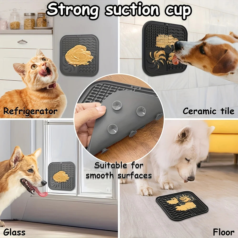 Silicone Dog Lick Mat with Suction Cups – Slow Feeder & Anxiety Relief Pad Square